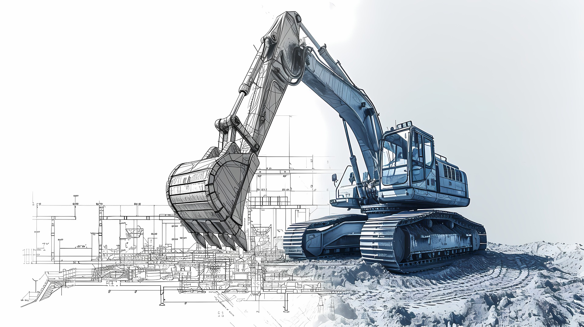 "A split-screen image showcasing construction machine control technology: on the left, a bulldozer leveling soil at a construction site under a clear sky; in the center, a digital display showing real-time 3D terrain data for machine control; on the right, an excavator performing precise grading work in a similar outdoor setting."