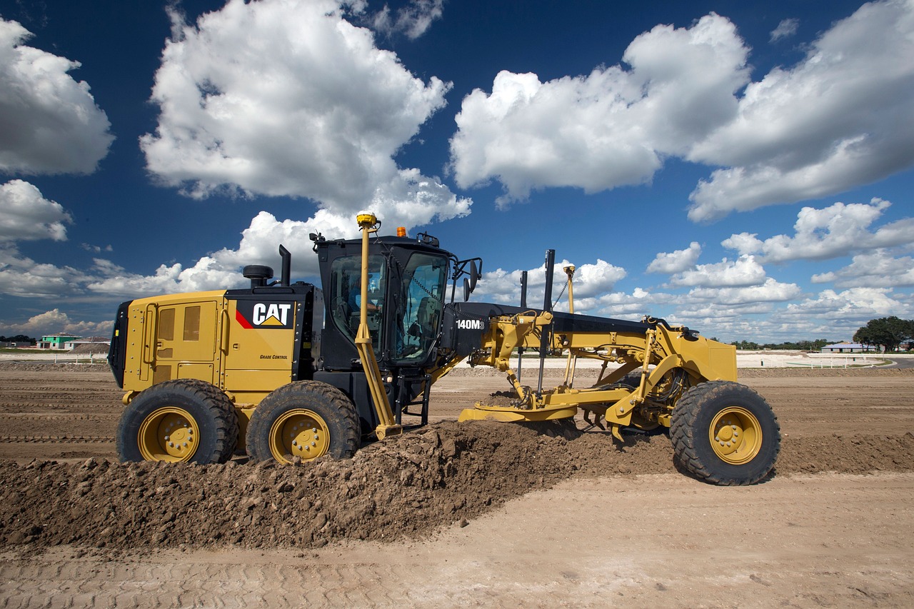 "A split-screen image showcasing construction machine control technology: on the left, a bulldozer leveling soil at a construction site under a clear sky; in the center, a digital display showing real-time 3D terrain data for machine control; on the right, an excavator performing precise grading work in a similar outdoor setting."